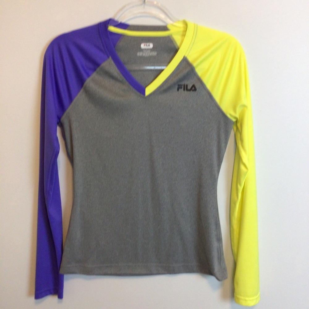 FILA, Sz S, Long sleeve, V Neck Shirt